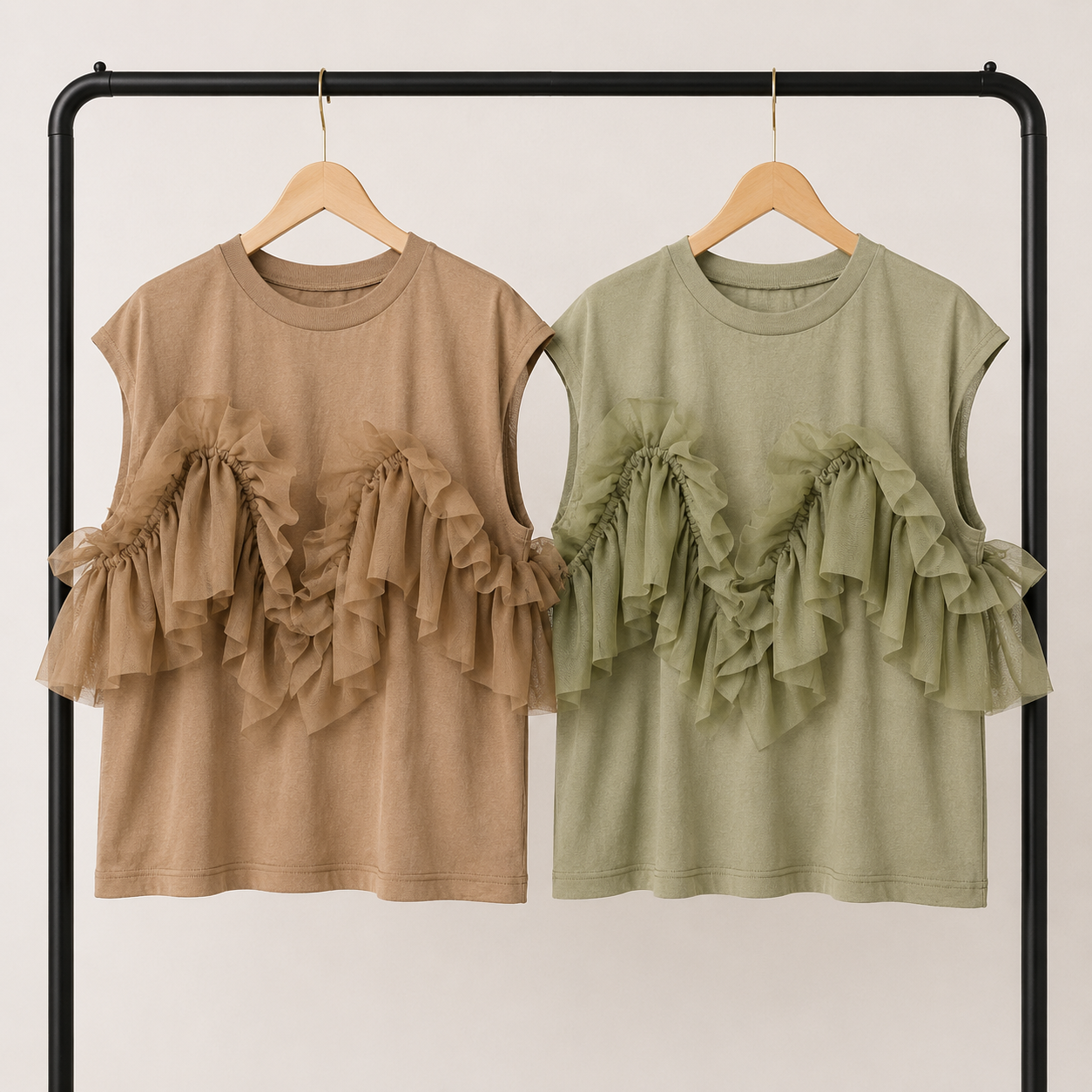 チュールフリルフレンチTシャツ