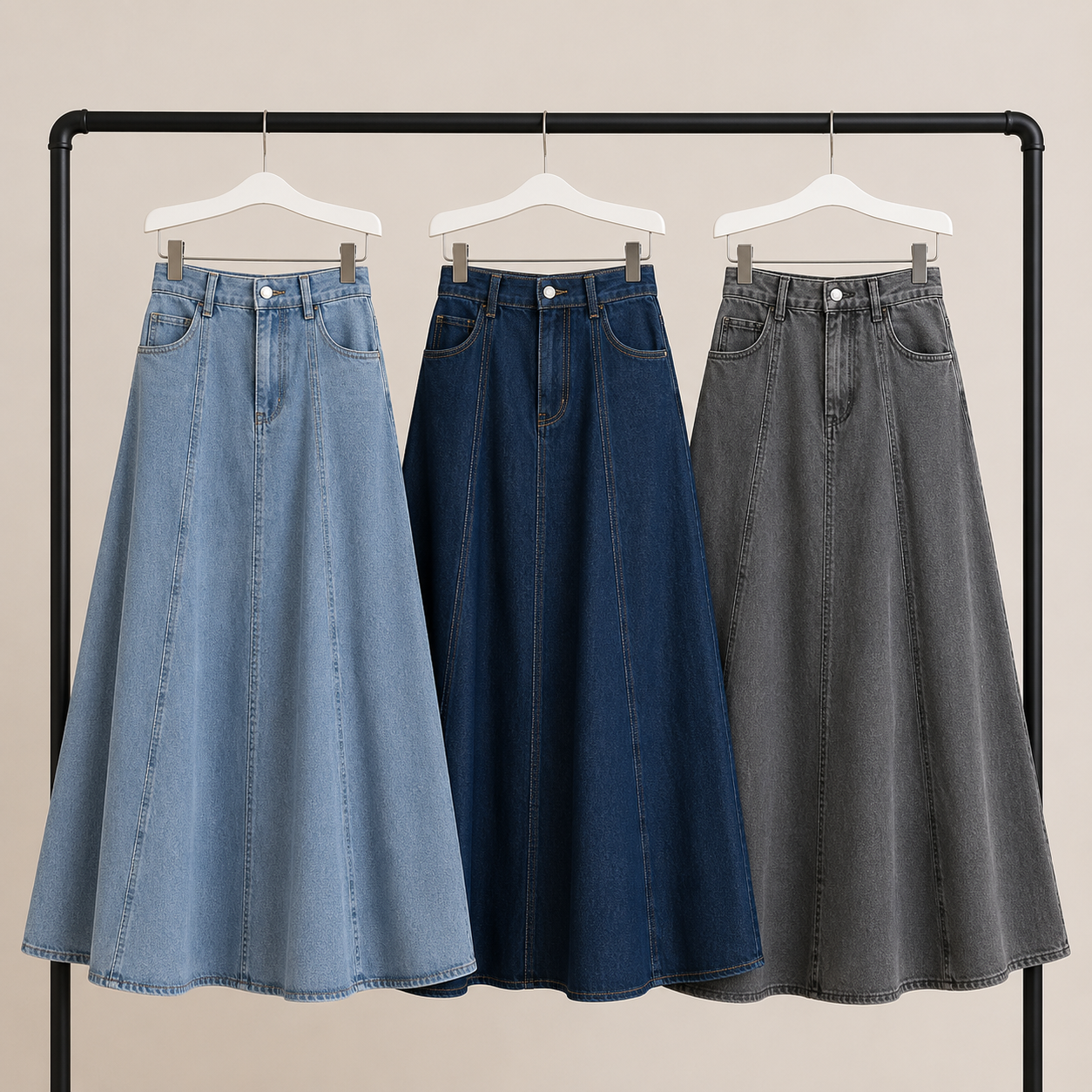 綿デニムロング丈フレアスカート