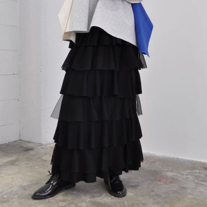 異素材ティアードスカート [SEVENDEYS]