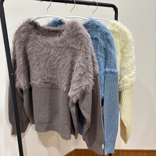 ボリュームスリーブ切替シャギーニット [Petit Fleur]