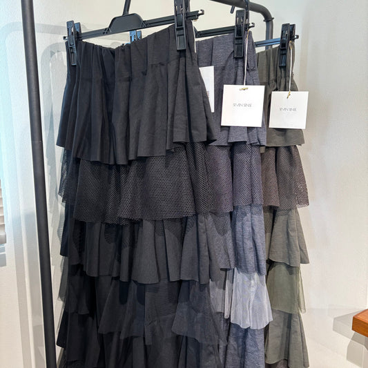 異素材ティアードスカート [SEVENDEYS]