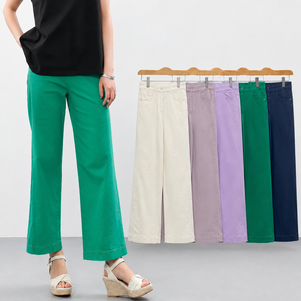 綿ストレッチストレートパンツ