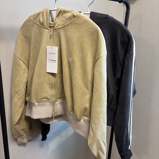 スエードポンチクロップド丈フードトラックジャケット[ELENCARE DUE]