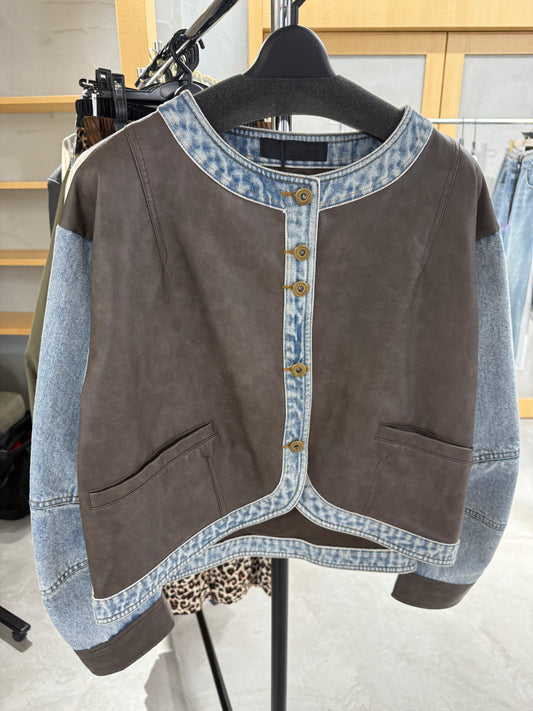 ノーカラードッキングデニムジャケット[MICALLE MICALLE]