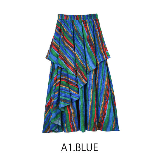レインボーストライプ フレアスカート [MICALLE MICALLE]