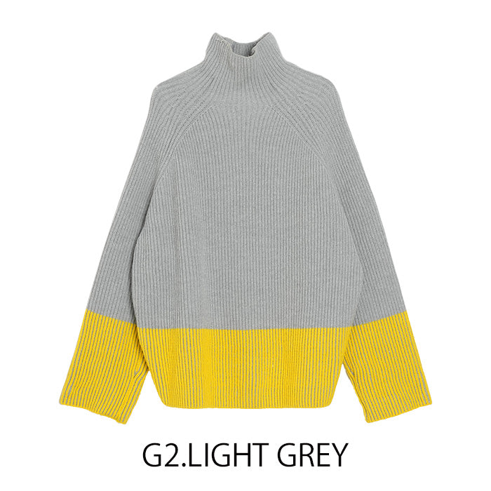 バイカラーハイネックニット [MICALLE MICALLE]