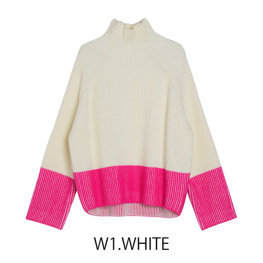 バイカラーハイネックニット [MICALLE MICALLE]