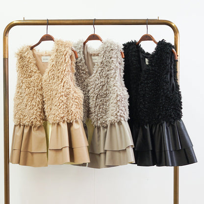 ファー×レザーベスト [SEVENDEYS]